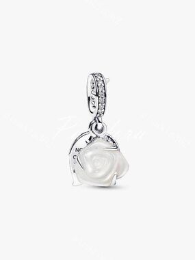 White Rose in Bloom Double Dangle Charm